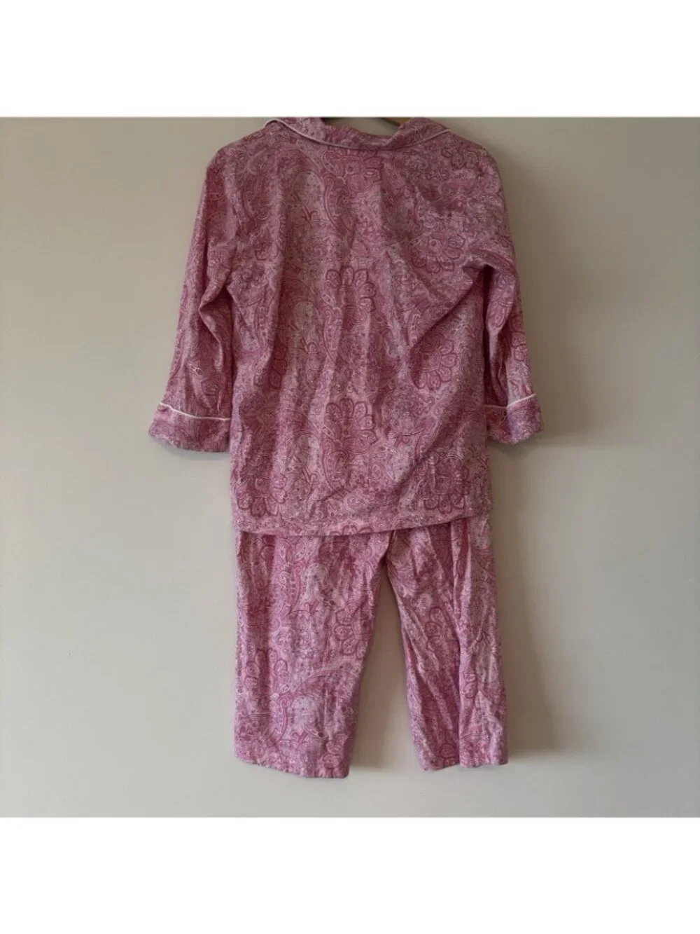 L Ralph Lauren Pajama Set Crop Women’s M Cotton Pink Paisley Cottagecore Preppy